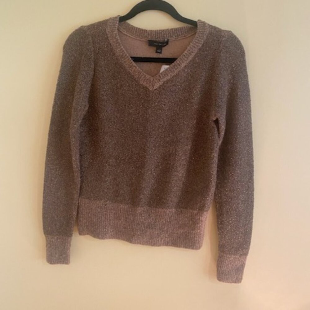 ANN TAYLOR Sparkly‎ V-Neck Sweater Color Gold/Beige Size Small NWT